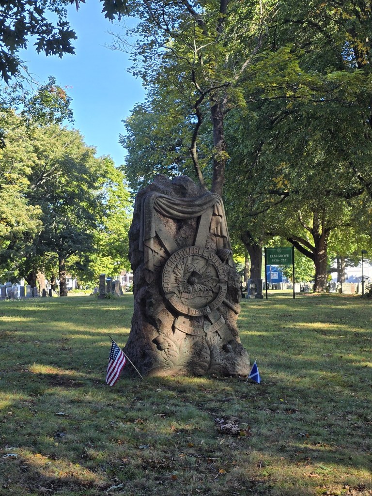 Scots' Charitable Society monument in the Elm Grove section of Mount Hope Cemetery