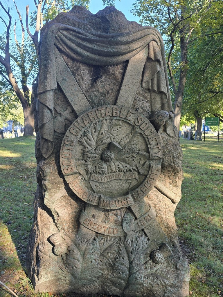 Front of the Scots' Charitable Society monument, erected 1891